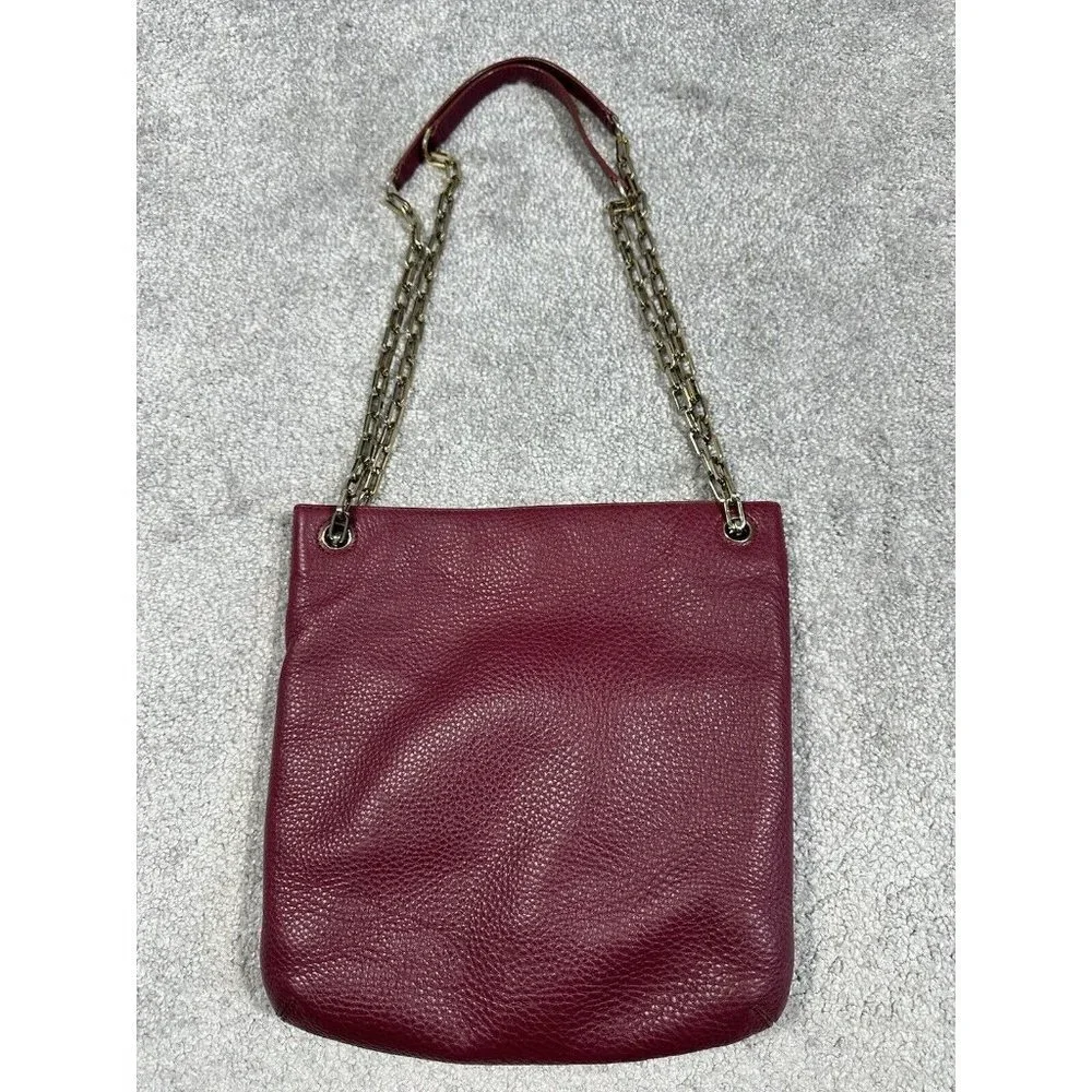Tory Burch Burgundy Pebbled Leather Chain Shoulder Bag